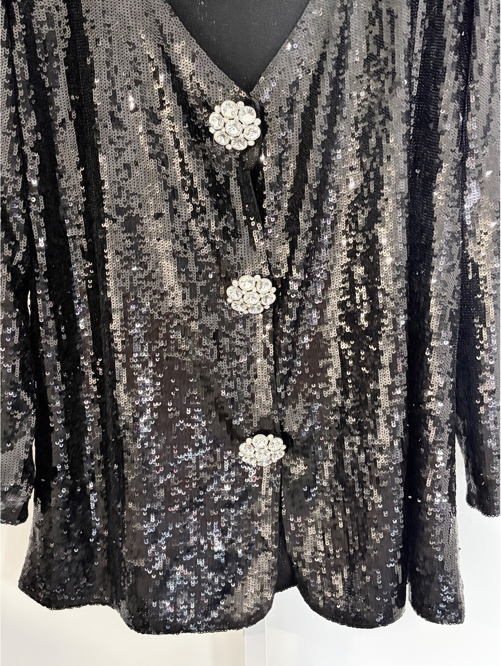Joan Boyce Women's size XL Black Sequin Jacket with Large Rhinestone Buttons - Picture 13 of 16